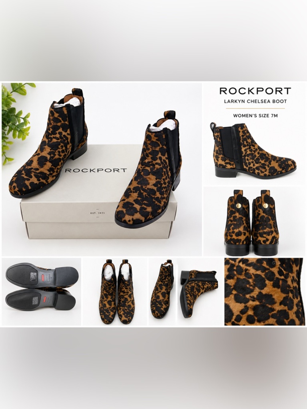 Rockport Larkyn Chelsea Boot Leopard Calf Hair Women’s Size 7M NIB